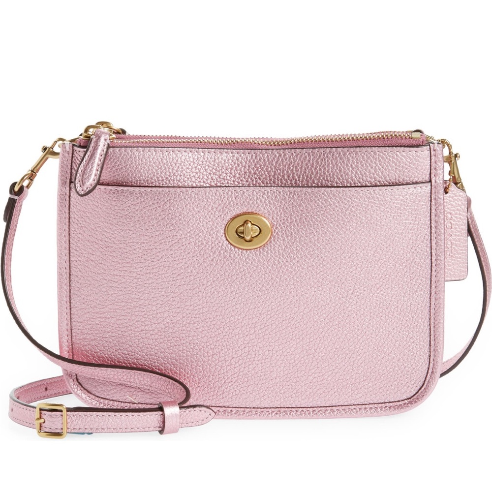 Coach slim turnlock metallic polished pebble leather